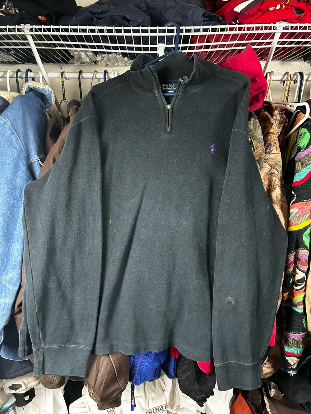 Polo by Ralph Lauren Black Quarter-Zip Pullover with Purple Pony